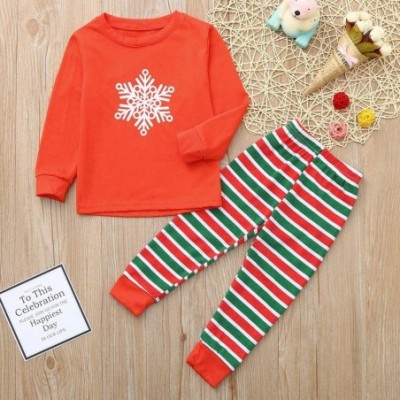 Sleep Sets Snowflake Printed Solid Color Sleep Tops + Elastic Waist Striped Sleep Pants Christmas Pjs Party Pajamas Matching ...