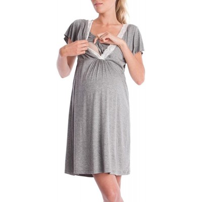 Thermal Underwear Womens Mother Lace Pregnants Casual Nursing Baby for Maternity Pajamas Dress - Dark Gray - CB18TWNI4R7