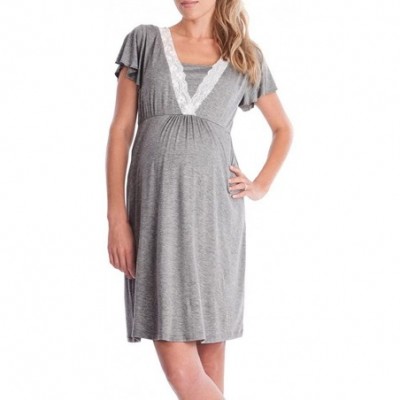 Thermal Underwear Womens Mother Lace Pregnants Casual Nursing Baby for Maternity Pajamas Dress - Dark Gray - CB18TWNI4R7