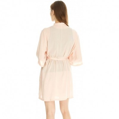 Robes Women's Pure Color Kimono Bathrobe-Short Soft Cotton Bridesmaid Robes - Pearl Pink - CM194KGO5YS