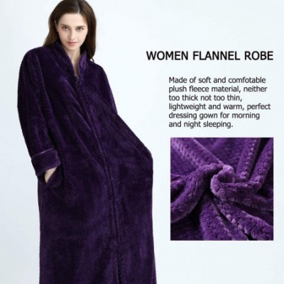 Robes Long Hooded Bath Robe for Women Zipper Spa Bathrobe Flannel Nightgown Housecoat - 15no Hood Purple - CX194W5INNZ