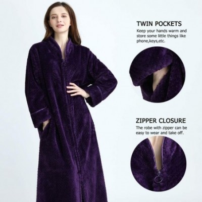 Robes Long Hooded Bath Robe for Women Zipper Spa Bathrobe Flannel Nightgown Housecoat - 15no Hood Purple - CX194W5INNZ