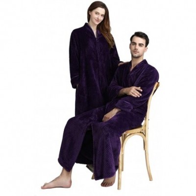 Robes Long Hooded Bath Robe for Women Zipper Spa Bathrobe Flannel Nightgown Housecoat - 15no Hood Purple - CX194W5INNZ