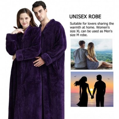 Robes Long Hooded Bath Robe for Women Zipper Spa Bathrobe Flannel Nightgown Housecoat - 15no Hood Purple - CX194W5INNZ