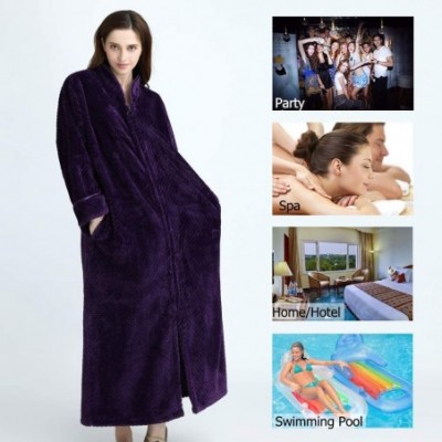 Robes Long Hooded Bath Robe for Women Zipper Spa Bathrobe Flannel Nightgown Housecoat - 15no Hood Purple - CX194W5INNZ