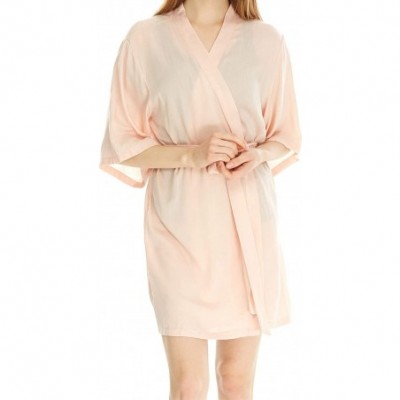 Robes Women's Pure Color Kimono Bathrobe-Short Soft Cotton Bridesmaid Robes - Pearl Pink - CM194KGO5YS