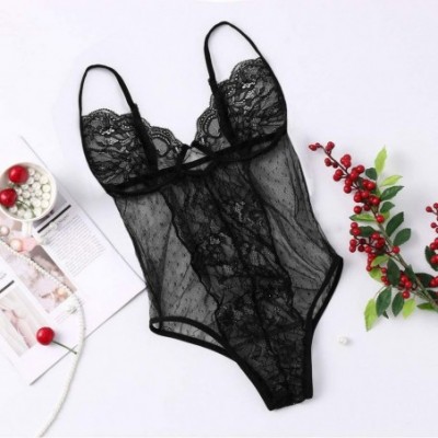 Accessories Women Sexy Lace Up Bodysuit Lingerie Romper Tops Jumpsuit Sleepwear - Black - CU199X06MH8