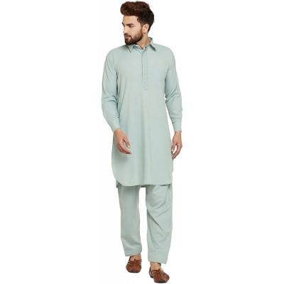 Sleep Tops Men's Cotton Blend Pathani Kurta Salwar - Pistachio Green - CJ12O5B4T1D