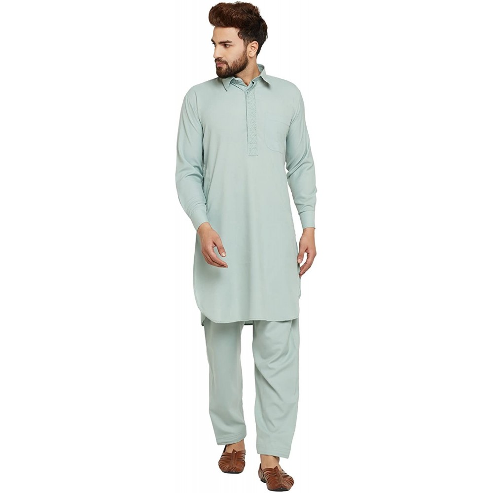 Sleep Tops Men's Cotton Blend Pathani Kurta Salwar - Pistachio Green - CJ12O5B4T1D