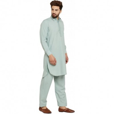 Sleep Tops Men's Cotton Blend Pathani Kurta Salwar - Pistachio Green - CJ12O5B4T1D