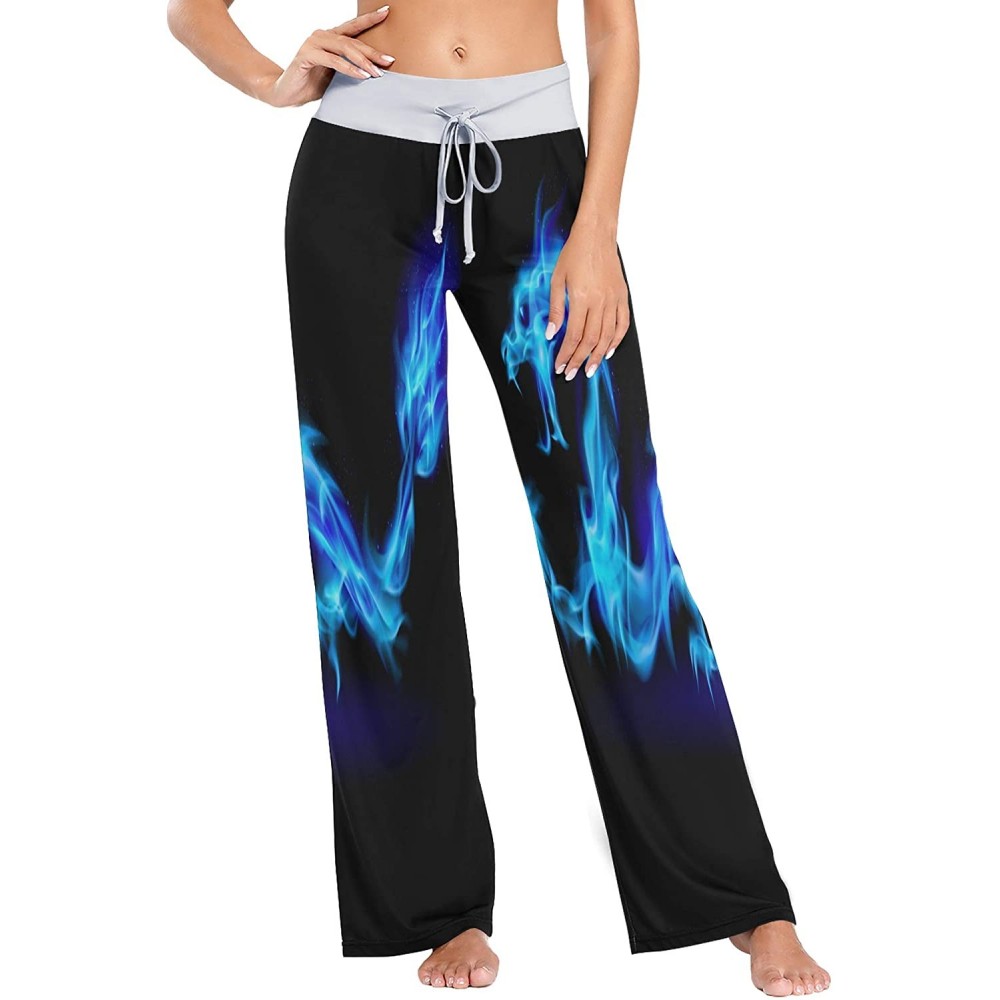 Bottoms Abstract Dragon Animal Black Women's Pajama Lounge Pants Casual Stretch Pants Wide Leg - CK19CZHOR4T