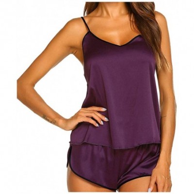 Sets Camisole Shorts Women's Lingerie Set Comfozy Satin Pajamas Sleepwear Nightwear - Purple - CC190DYLZ9X