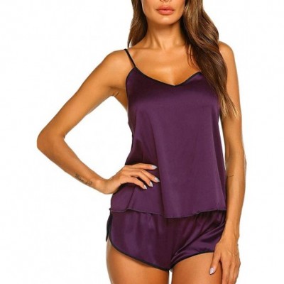 Sets Camisole Shorts Women's Lingerie Set Comfozy Satin Pajamas Sleepwear Nightwear - Purple - CC190DYLZ9X