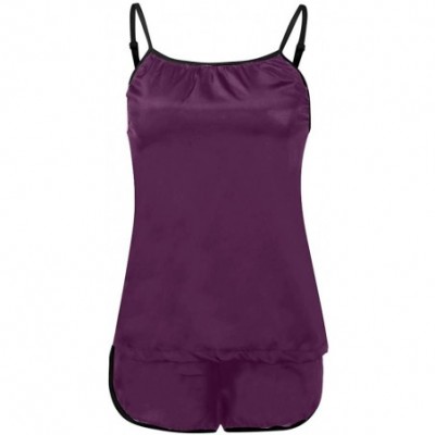 Sets Camisole Shorts Women's Lingerie Set Comfozy Satin Pajamas Sleepwear Nightwear - Purple - CC190DYLZ9X