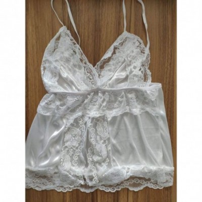 Sets Women's Lace-Trimmed Embroidered Pajama Set Sling Camisole and Shorts - White - C018SINEAZT