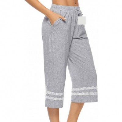 Bottoms Womens Pajama Capri Pants Lace Nightwear Cropped Bottoms with Pockets - Grey - C818YXMSU0G