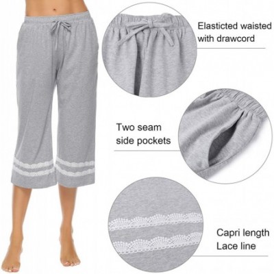 Bottoms Womens Pajama Capri Pants Lace Nightwear Cropped Bottoms with Pockets - Grey - C818YXMSU0G