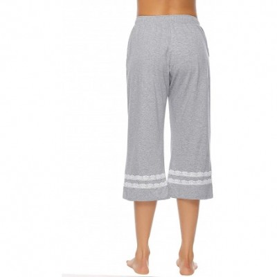 Bottoms Womens Pajama Capri Pants Lace Nightwear Cropped Bottoms with Pockets - Grey - C818YXMSU0G