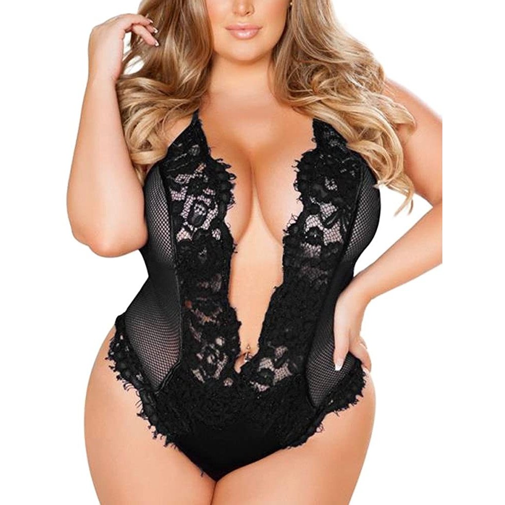 Baby Dolls & Chemises Sexy Babydoll Lingerie Plus Size for Women Set Lace Corset Sex Play Eroctic Negligee Nightwear - Black ...