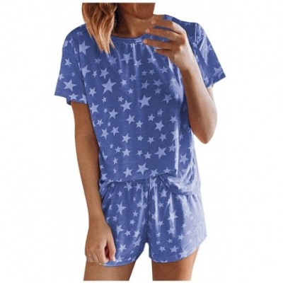 Sets Pajama Set for Women-Womens Printed Pajamas Set Short Sleeve Tops and Shorts PJ Set Loungewear Nightwear Sleepwear - Q-b...