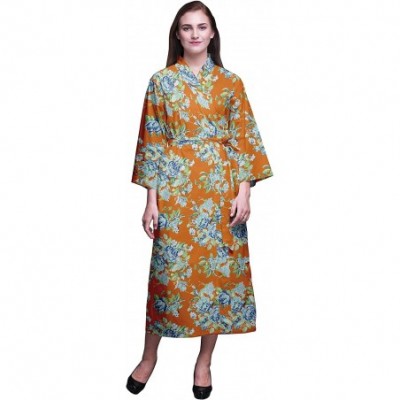 Robes Printed Crossover Robes Bridesmaid Getting Ready Shirt Dresses Bathrobes for Women - Orange - C218T6KR2C9