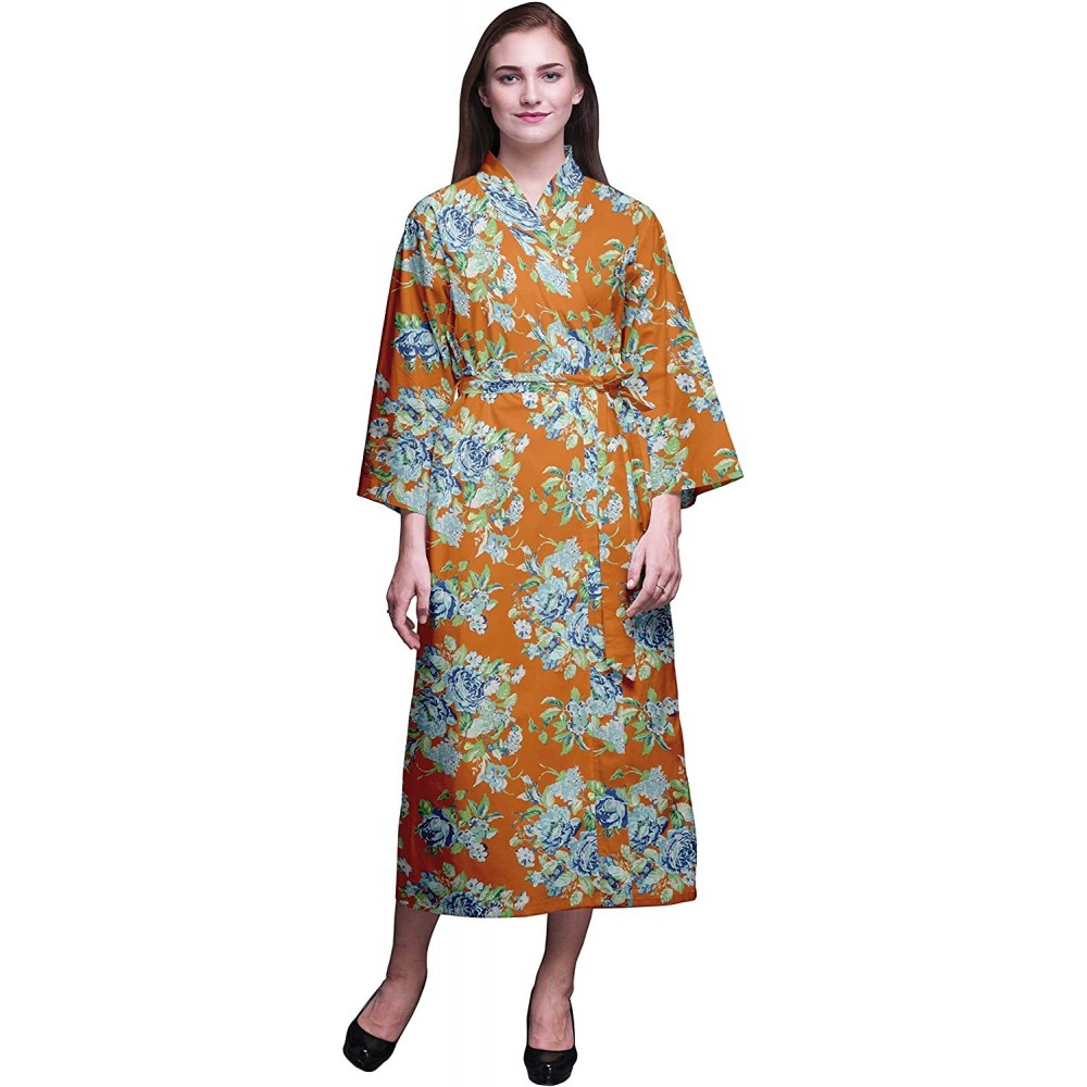 Robes Printed Crossover Robes Bridesmaid Getting Ready Shirt Dresses Bathrobes for Women - Orange - C218T6KR2C9