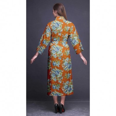 Robes Printed Crossover Robes Bridesmaid Getting Ready Shirt Dresses Bathrobes for Women - Orange - C218T6KR2C9