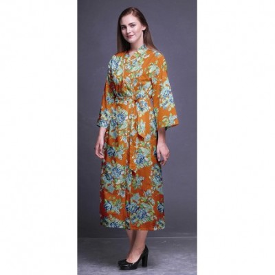 Robes Printed Crossover Robes Bridesmaid Getting Ready Shirt Dresses Bathrobes for Women - Orange - C218T6KR2C9