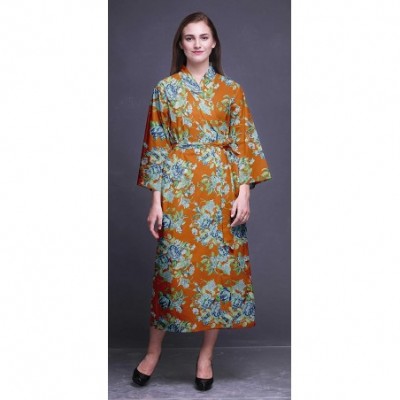 Robes Printed Crossover Robes Bridesmaid Getting Ready Shirt Dresses Bathrobes for Women - Orange - C218T6KR2C9