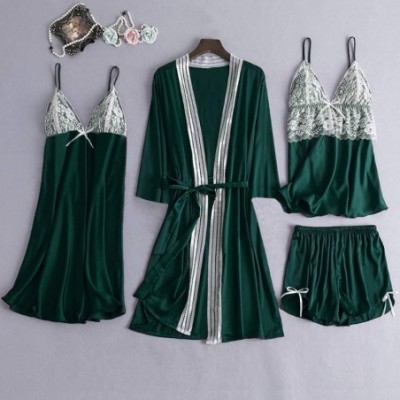 Nightgowns & Sleepshirts Women Pajamas Sets Ladies Lace Camisole Trousers Shorts Robe Nightdress 5 Piece Suit Underwear - Gre...