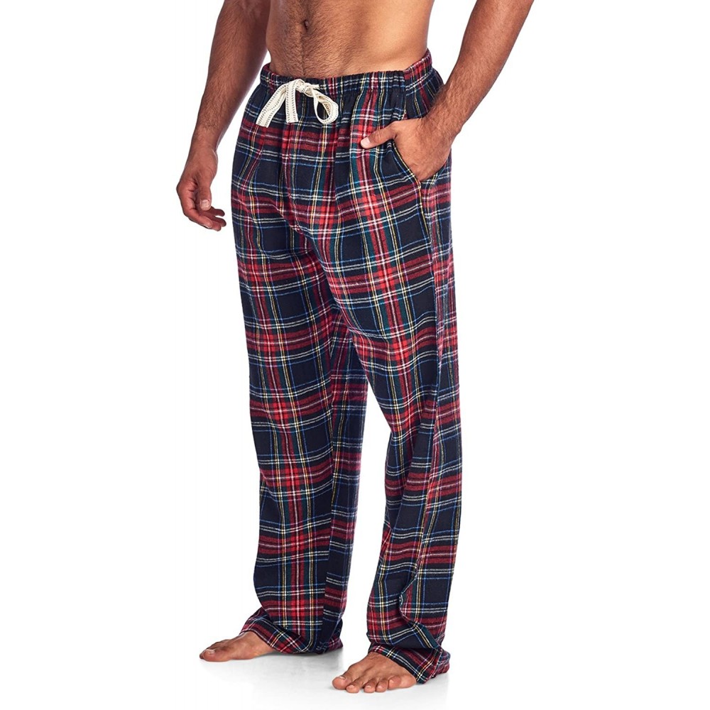 Sleep Bottoms Mens Super Soft Flannel Plaid Pajama Sleep Pants - Black Stewart Plaid - CM18X5EZ7K9