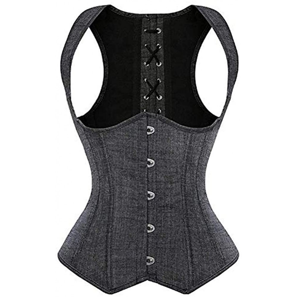 Bustiers & Corsets Women's Steampunk Classic Gothic Overbust Corset Tops Bustier Punk Rock Outfits Halloween Costume - Grey-u...