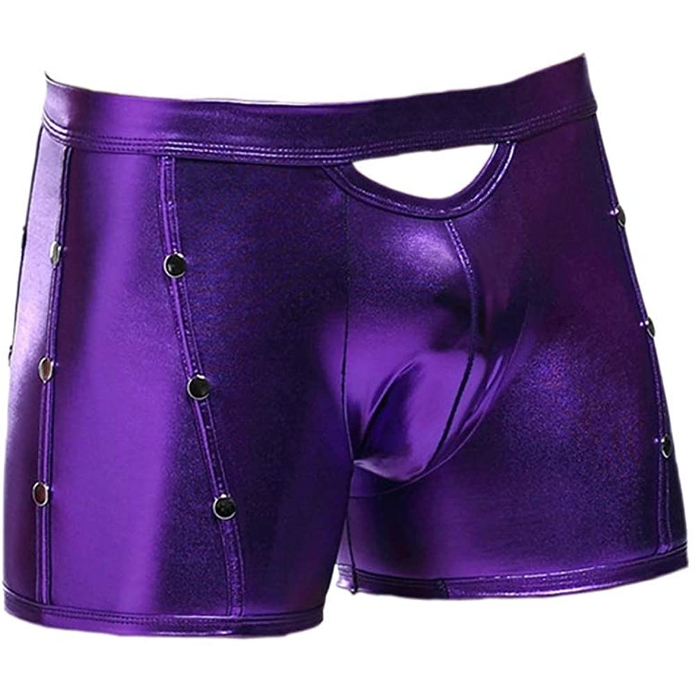 Boxer Briefs Mens Rivets Underwear Boxer Briefs Close-Fitting Men's Bulge Pouch Boxer Panties - Purple - CZ18X6E9TDA