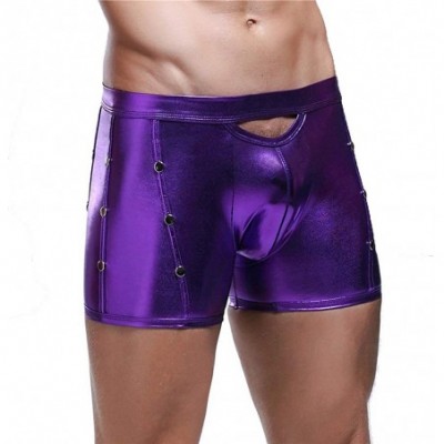 Boxer Briefs Mens Rivets Underwear Boxer Briefs Close-Fitting Men's Bulge Pouch Boxer Panties - Purple - CZ18X6E9TDA