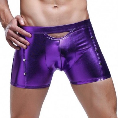 Boxer Briefs Mens Rivets Underwear Boxer Briefs Close-Fitting Men's Bulge Pouch Boxer Panties - Purple - CZ18X6E9TDA