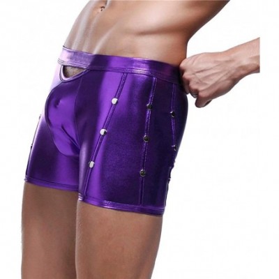 Boxer Briefs Mens Rivets Underwear Boxer Briefs Close-Fitting Men's Bulge Pouch Boxer Panties - Purple - CZ18X6E9TDA