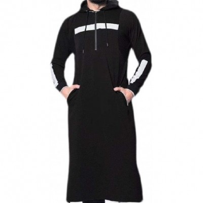 Robes Loose Fit Hoodies Casual Long Sleeve Muslim Arab Thobe Caftan Robes - Black - CQ199IKI4DO