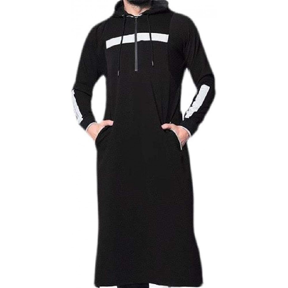 Robes Loose Fit Hoodies Casual Long Sleeve Muslim Arab Thobe Caftan Robes - Black - CQ199IKI4DO