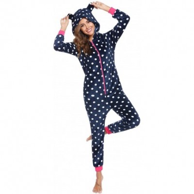 Sets Women One Piece Pajama Set Christmas Romper Zip Front Long Sleeve Animal Plaid Jumpsuit Adult Sleepwear with Hoodied - B...