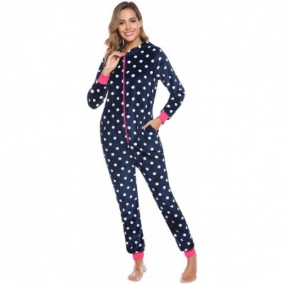 Sets Women One Piece Pajama Set Christmas Romper Zip Front Long Sleeve Animal Plaid Jumpsuit Adult Sleepwear with Hoodied - B...