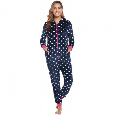 Sets Women One Piece Pajama Set Christmas Romper Zip Front Long Sleeve Animal Plaid Jumpsuit Adult Sleepwear with Hoodied - B...