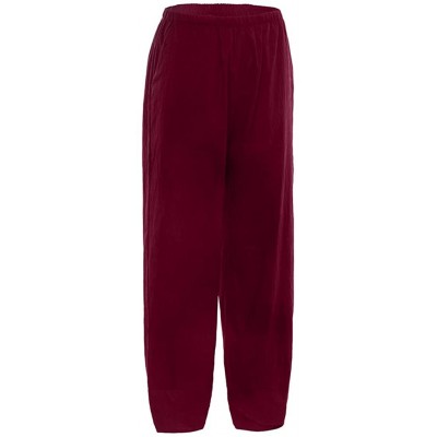 Bottoms Women's Linen Pants Elastic Waist Relax Fit Lantern Cropped Pants Trousers with Pocket - Wine - CJ18T70R3RI