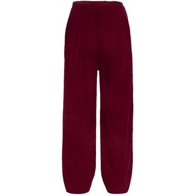 Bottoms Women's Linen Pants Elastic Waist Relax Fit Lantern Cropped Pants Trousers with Pocket - Wine - CJ18T70R3RI