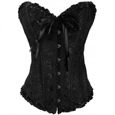 Bustiers & Corsets Women's Vintage Gothic Lace Up Boned Overbust Corset Bustier Bodyshaper Top - Black - CZ18KA7G204