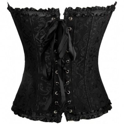 Bustiers & Corsets Women's Vintage Gothic Lace Up Boned Overbust Corset Bustier Bodyshaper Top - Black - CZ18KA7G204