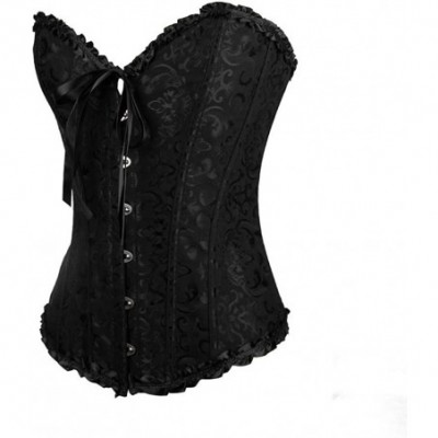 Bustiers & Corsets Women's Vintage Gothic Lace Up Boned Overbust Corset Bustier Bodyshaper Top - Black - CZ18KA7G204