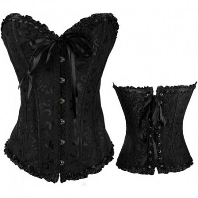 Bustiers & Corsets Women's Vintage Gothic Lace Up Boned Overbust Corset Bustier Bodyshaper Top - Black - CZ18KA7G204