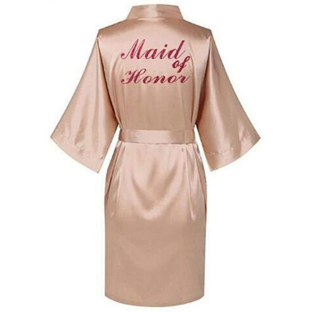 Robes Women Satin Silk Robes Gown Wedding Bride Robe Bridesmaid Bridal Robe - Champagne Maid of Ho - CE19C94SEW0