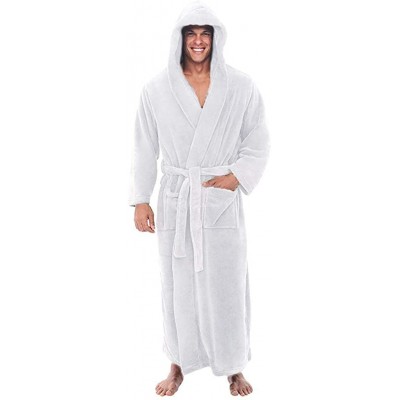 Robes Mens Hooded Long Robe-Chaofanjiancai Winter Warm Plush Fleece Big and Tall Bathrobe Fashion Home Clothes Coat - White03...