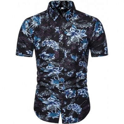 Trunks Men's Fashion Print Casual Slim Fit Button Down Short Sleeve Shirt Top - Blue a - C2194TO6DO2